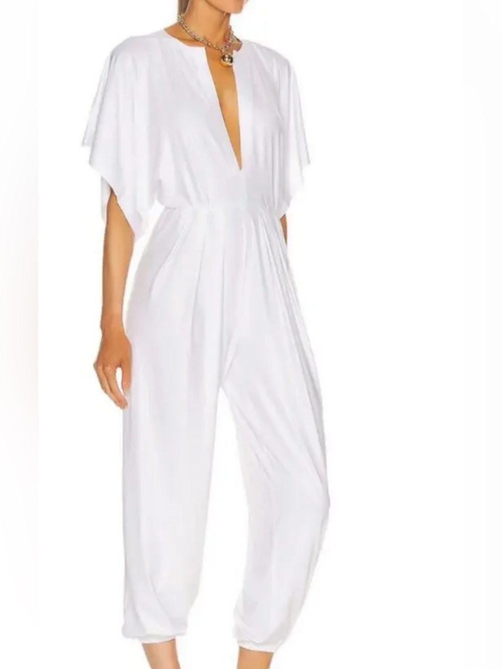 Norma Kamala White rectangle jog V-Neck Wide leg  JumpsuitXL/42/26”inseam